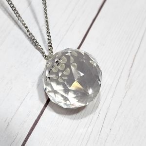 Sparkly Round Crystal Ball Pendant  with Nickel Silver "NS" 22" Chain